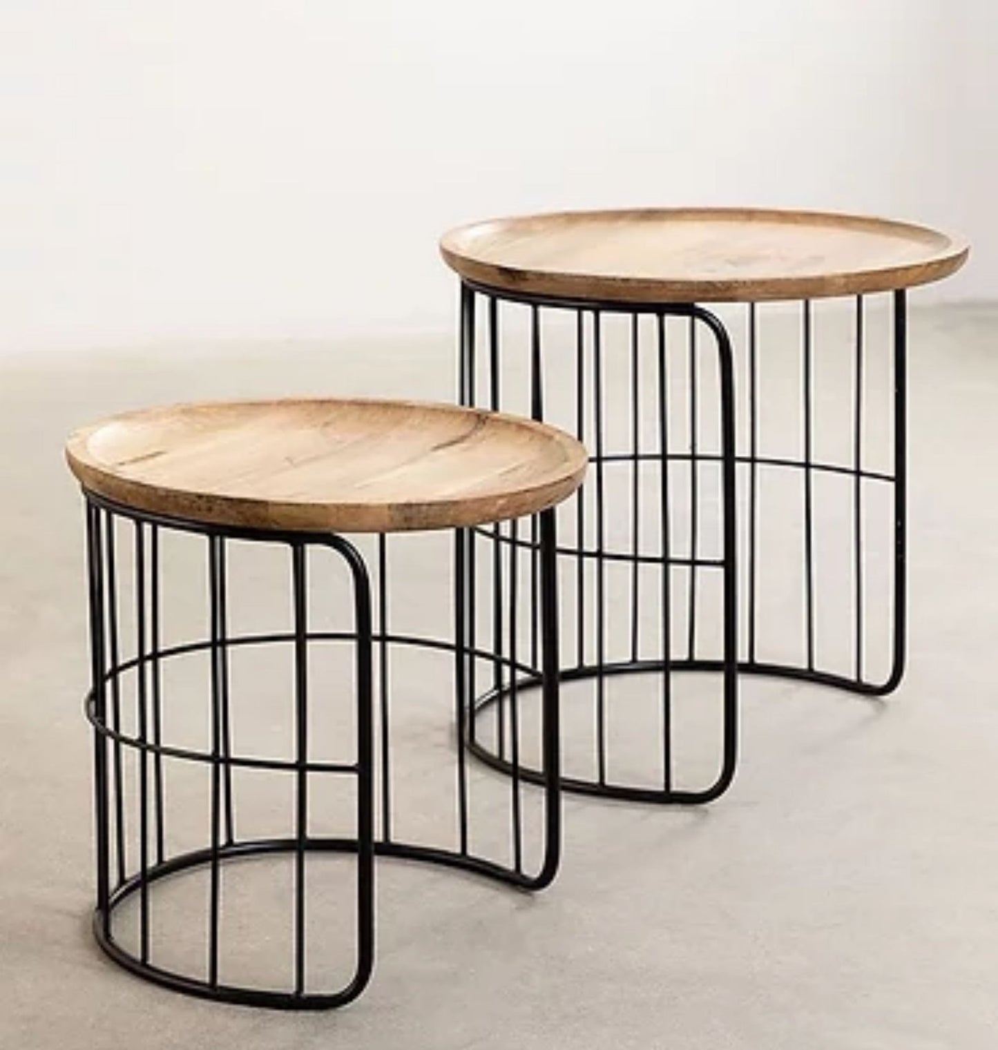 Set of 2 Wood Nesting Coffee Table Set in Solid Wood