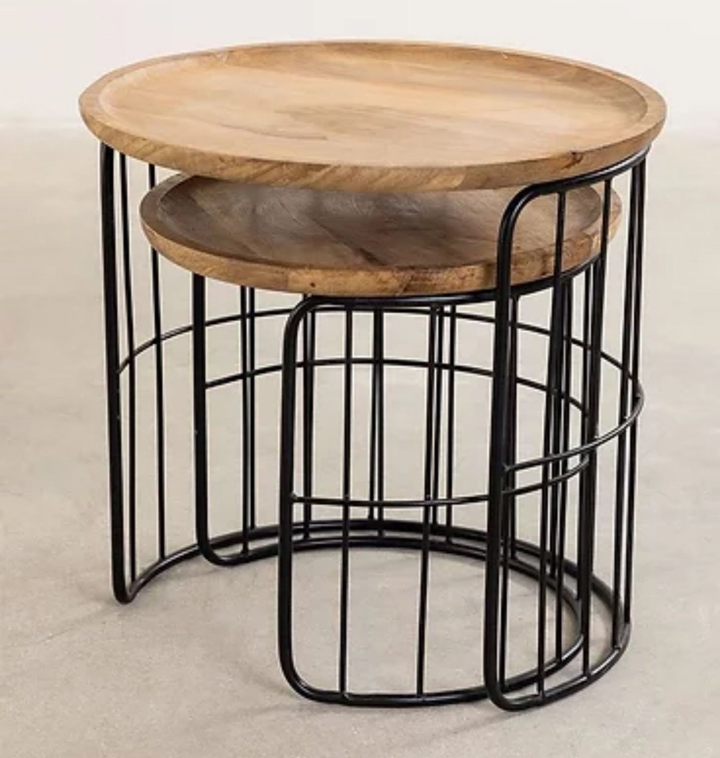 Set of 2 Wood Nesting Coffee Table Set in Solid Wood