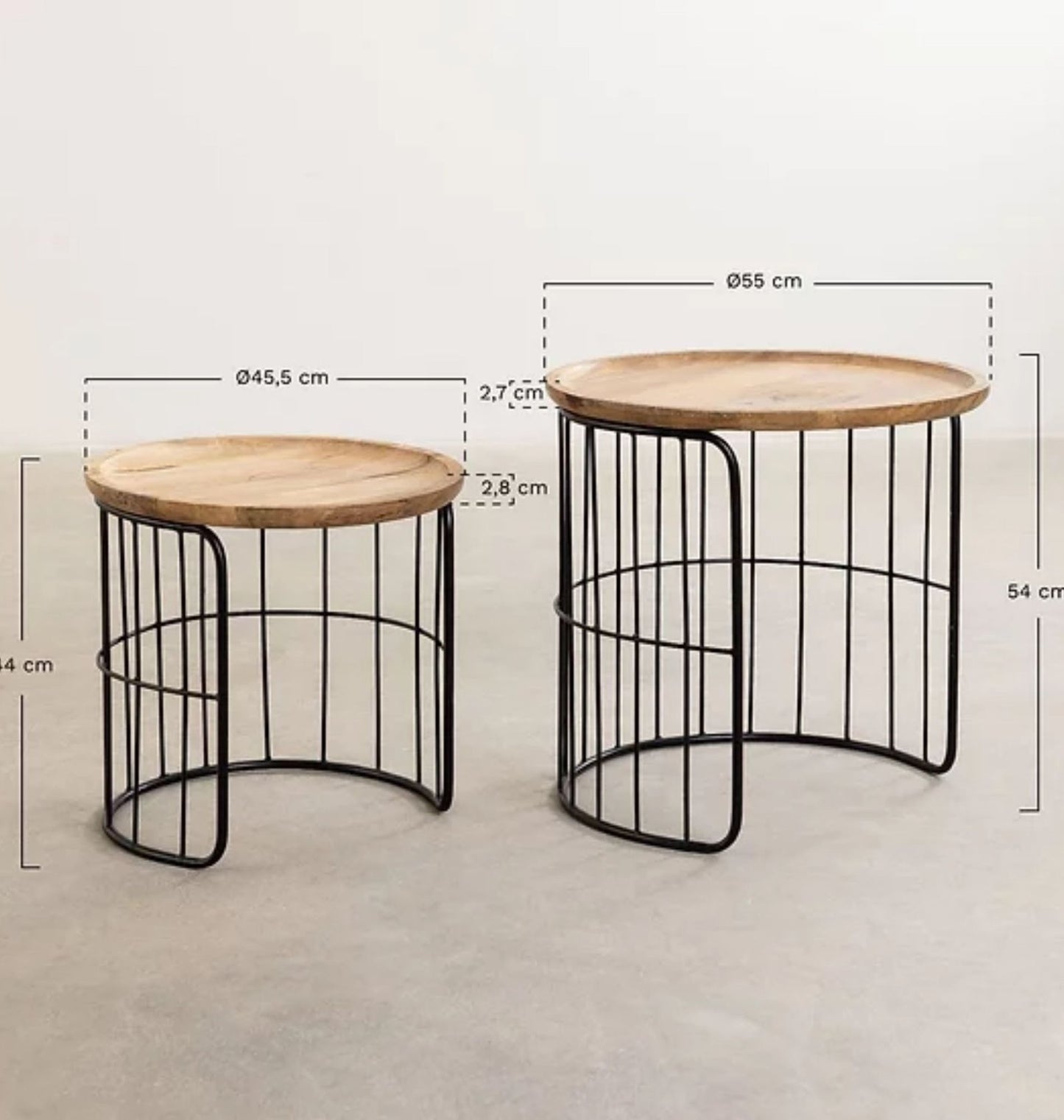 Set of 2 Wood Nesting Coffee Table Set in Solid Wood