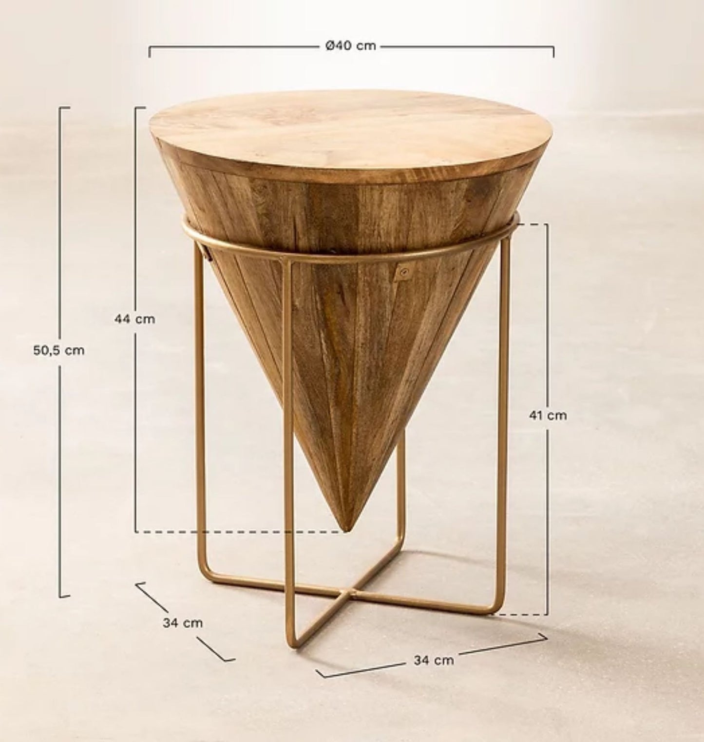 Conical Solid Wood Auxiliary Coffee Table in Pyramid Shape