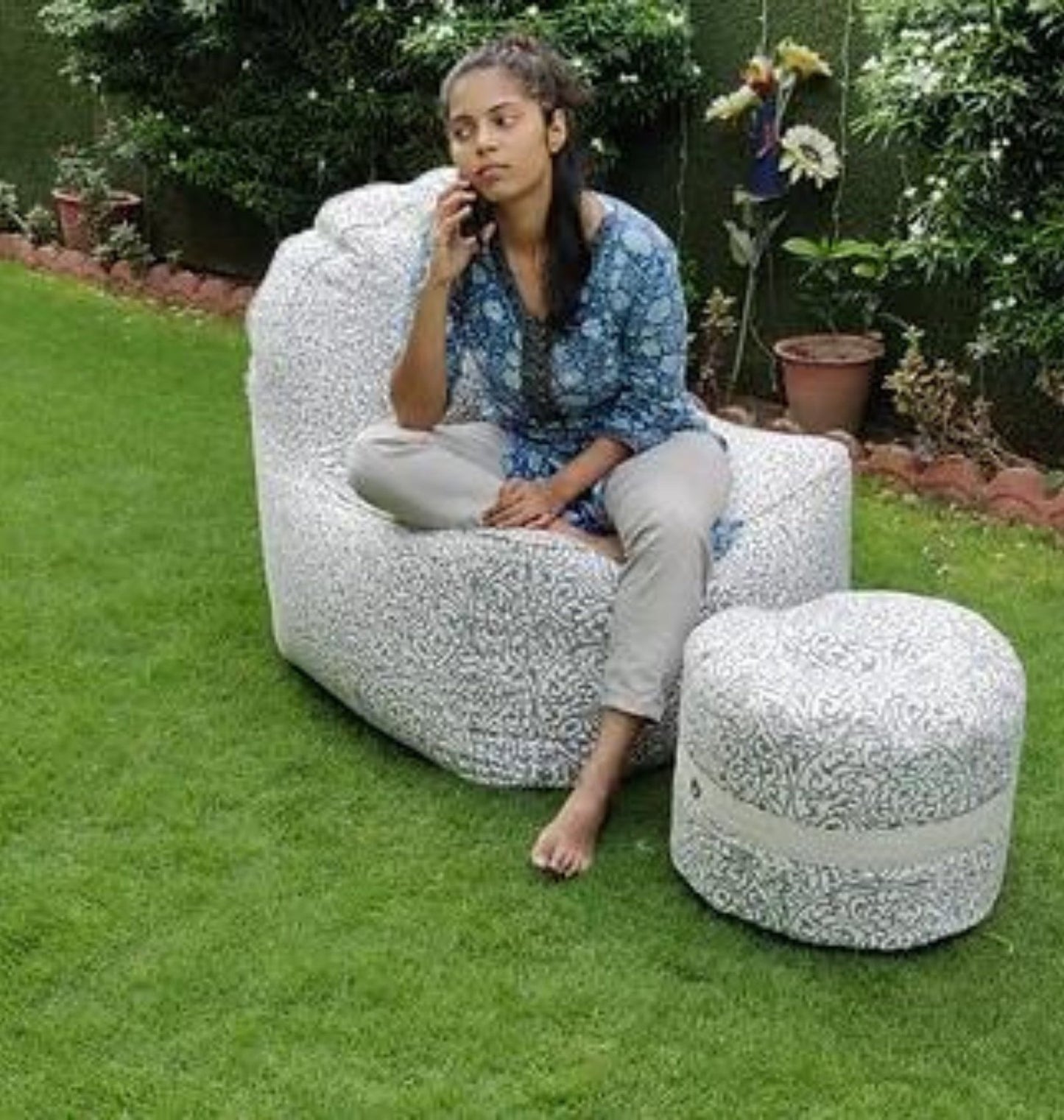 Solid Bean Bag Sofa With Foot Rest | Bean Bag