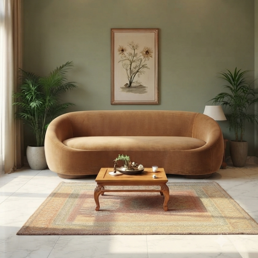 3-Seater Velvet Sofa – Camel Colour, Contemporary Style