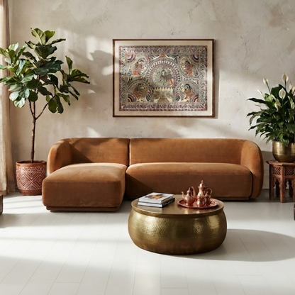 Sectional Sofa – Camel Velvet Fabric, Contemporary Style
