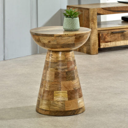 Urban Den Solid Mango Wood Round Side Table Mushroom Style