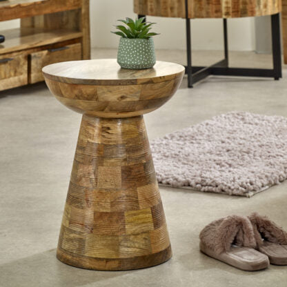 Urban Den Solid Mango Wood Round Side Table Mushroom Style