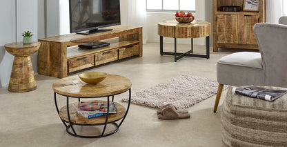 Urban Den Solid Mango Wood Round Side Table Mushroom Style