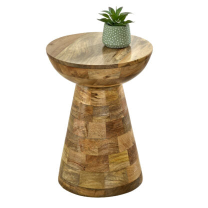 Urban Den Solid Mango Wood Round Side Table Mushroom Style
