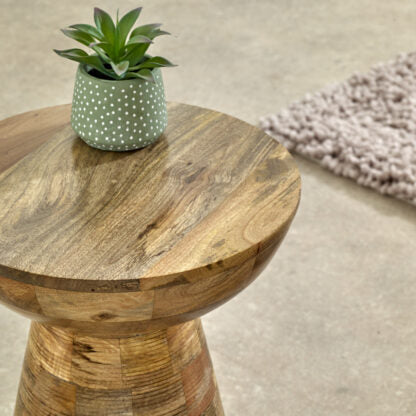Urban Den Solid Mango Wood Round Side Table Mushroom Style