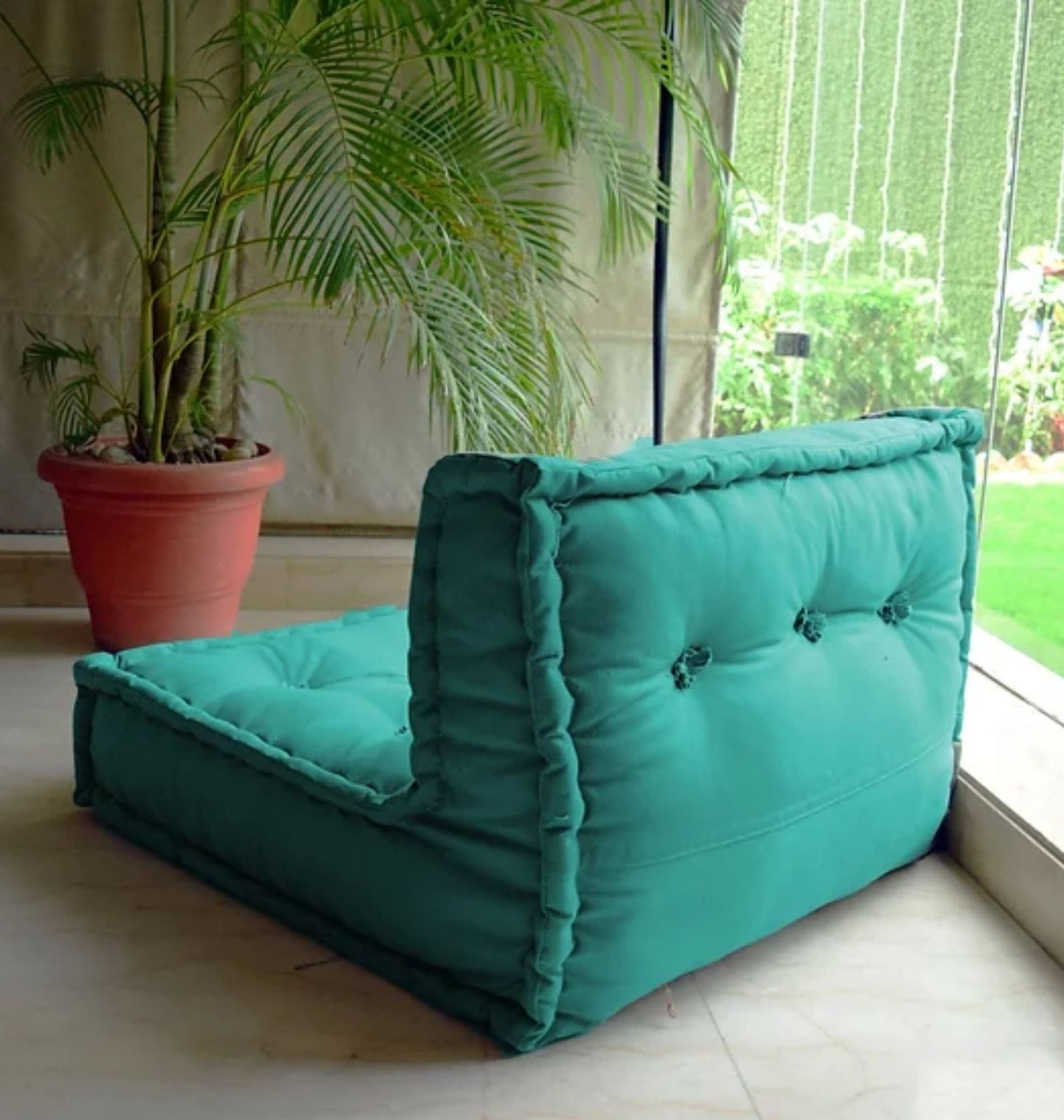 Turquoise Lazy Sofa In Solid Green Color