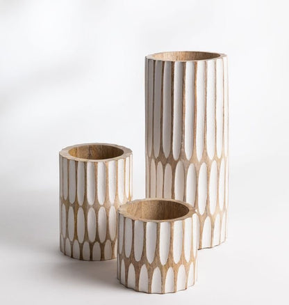 Boho Chic Mango Wood Vase Set of 3