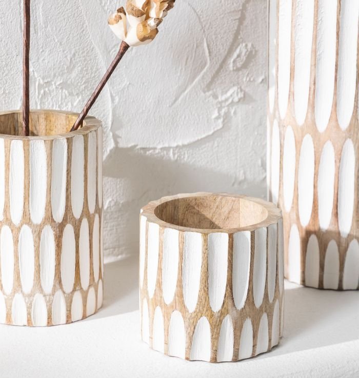 Boho Chic Mango Wood Vase Set of 3