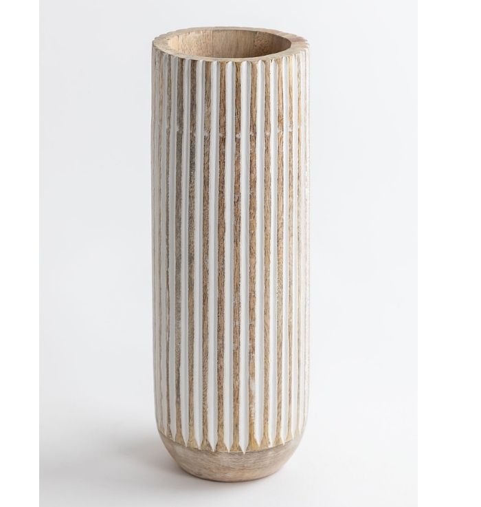 Urban Mango Wood Flower White Ceramic Vase