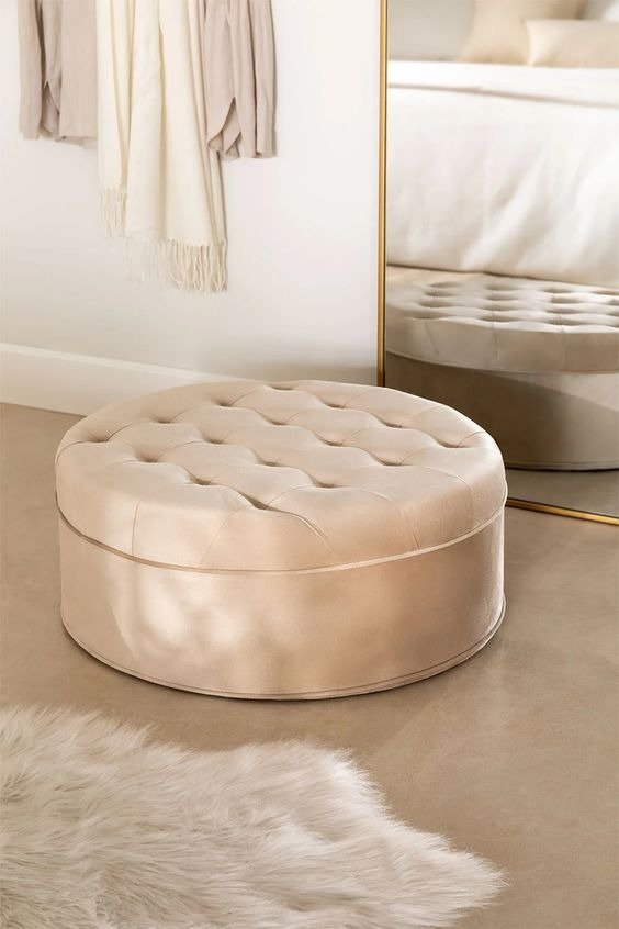Solid Velvet Round Pouffe Gabby
