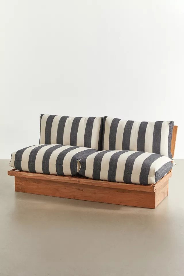Urban Striped Double Seat Wood Outdoor Sofa In Solid Wood