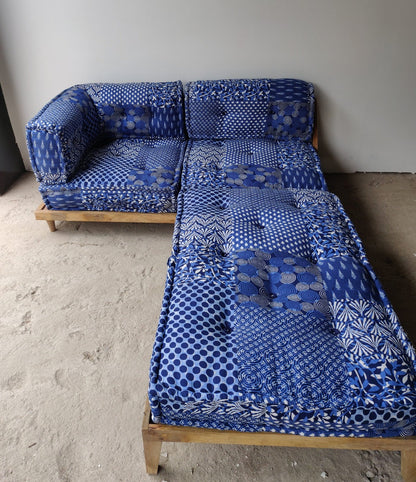 Indigo Solid Floor Sofa Seating Set In L- Shaped | Floor Couch
