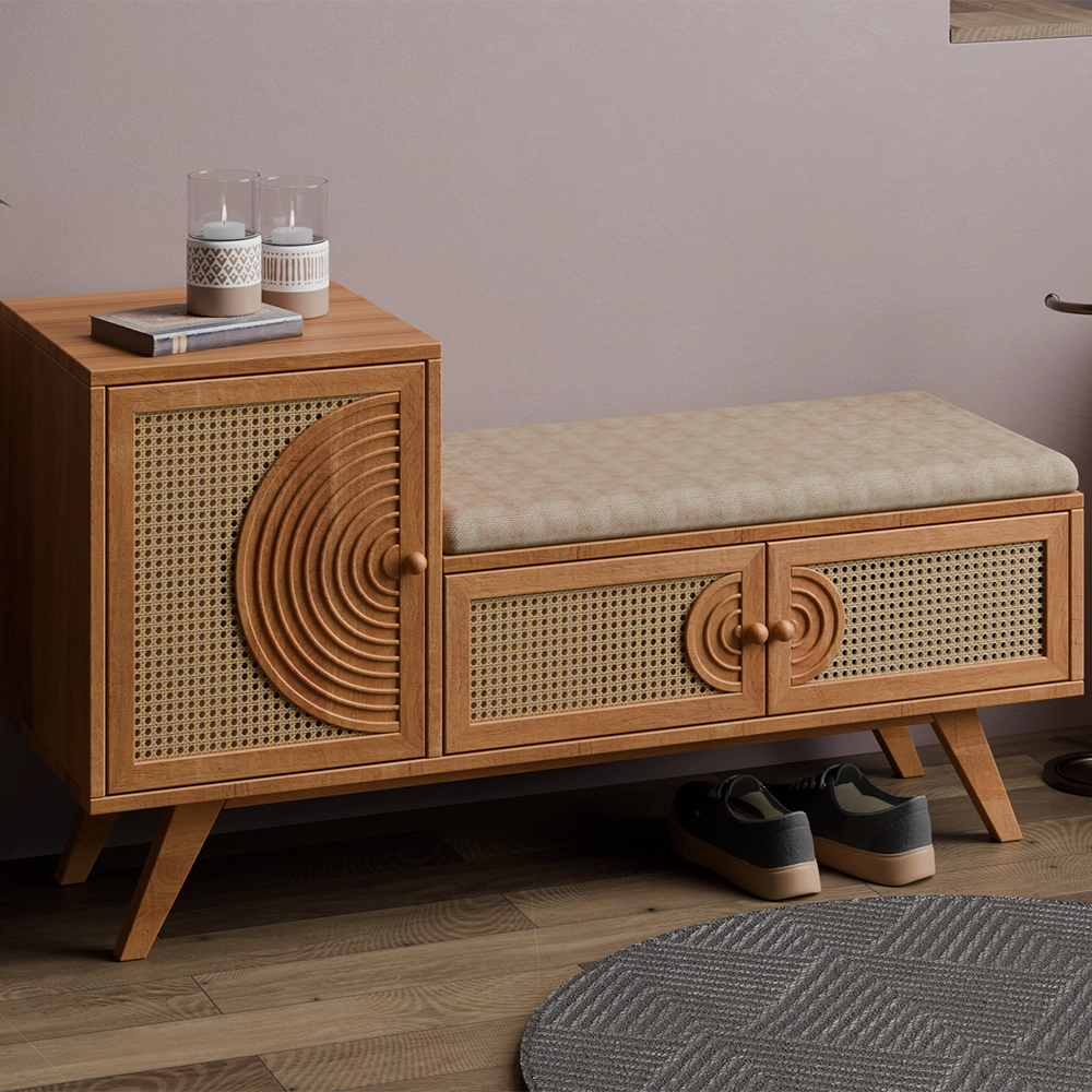 Urban Den Orbit Weave Wooden Shoe Rack / Storage Bench