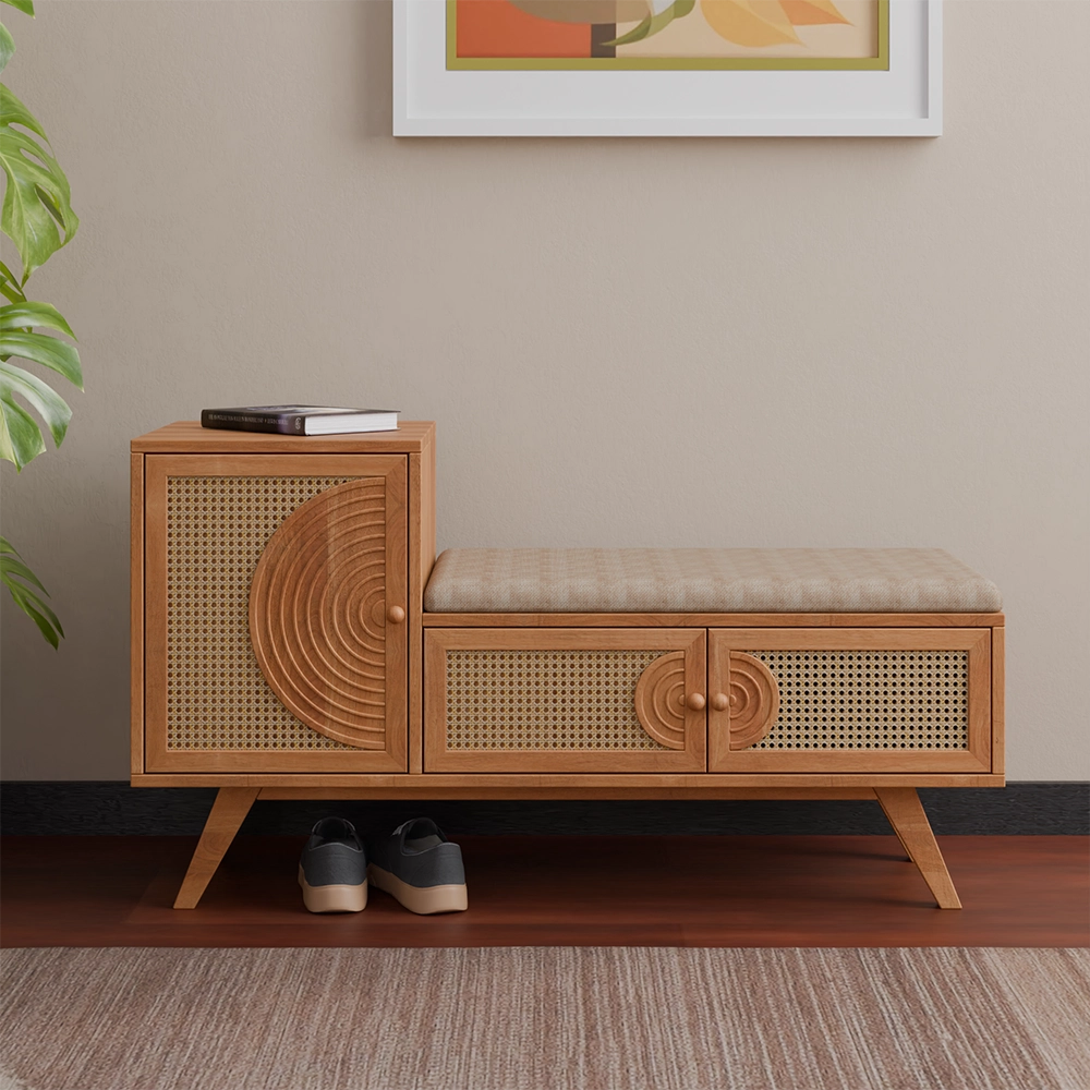 Urban Den Orbit Weave Wooden Shoe Rack / Storage Bench