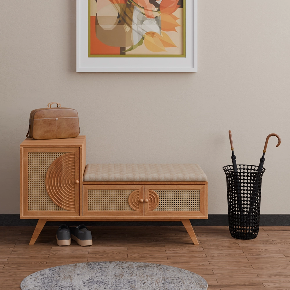 Urban Den Orbit Weave Wooden Shoe Rack / Storage Bench