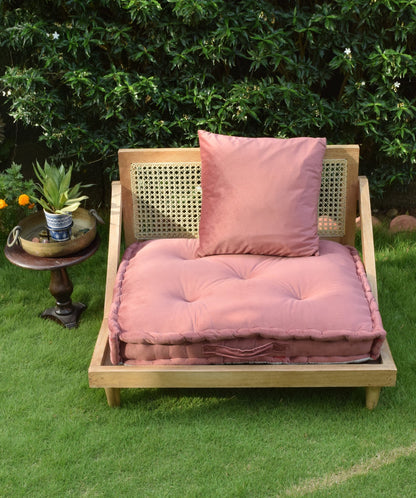 Urban Escape - Rattan Velvet Floor Sofa In Solid Wood