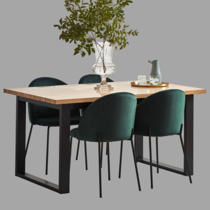 velvet dining chairs, mango wood dining table