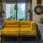 Beautiful Yellow Floor Sofa In Multi-Color Print Fabric