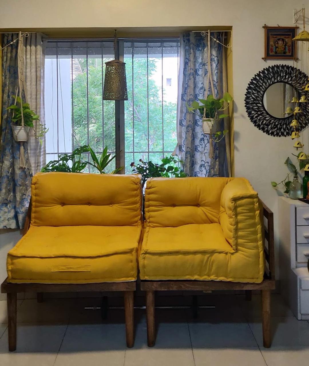 Beautiful Yellow Floor Sofa In Multi-Color Print Fabric photo review