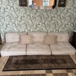Solid Pastel Grey Floor Sofa Fit Perfectly In Wooden Pallet